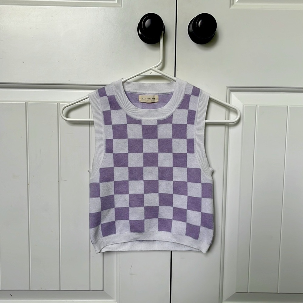 LA Hearts | High Neck checkered Sweater Tank